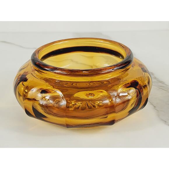 Depression Amber Glass Bowl Powder Vanity Jar w/o Lid 80's Art Decor 4 3/4" Vtg - Picture 2 of 12